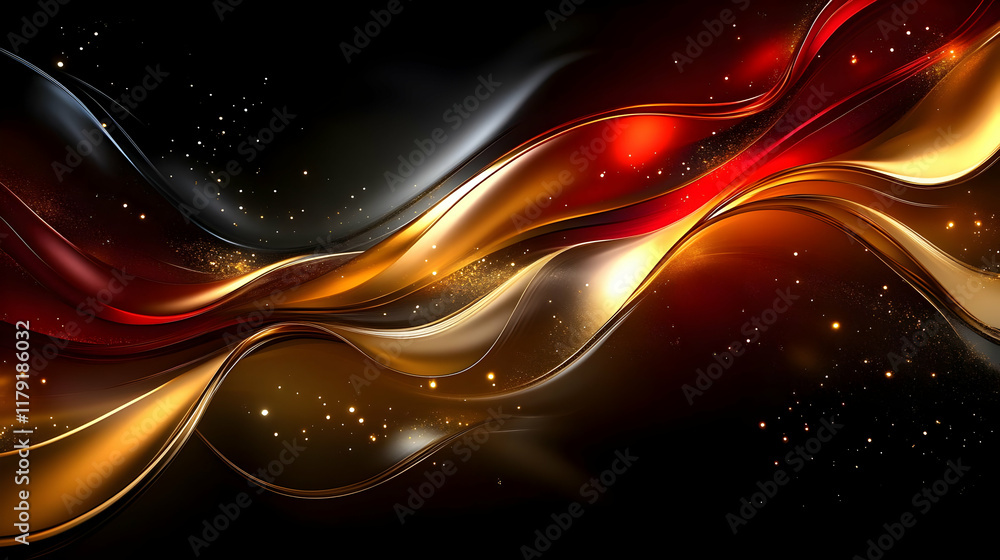 Aufkleber abstract background with golden and red waves flowing dynamically across a dark backdrop