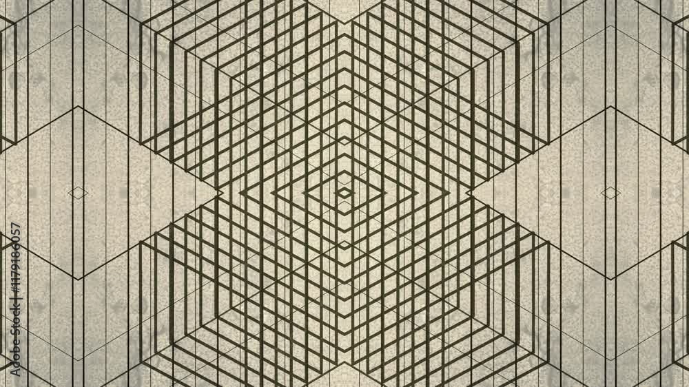 Aufkleber Dynamic seamless loop animation of a symmetrical pattern of rectangles folding into abstract structures. Light gray background accentuates the isometric composition. 3d rendering 4K
