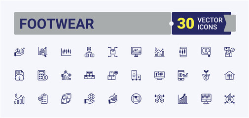 Set of Footwear line icons. Contains related to snow, men, cloth, stock, app and more. Minimal linear icons. Solid line editable stroke. Vector line and solid icons.