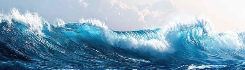Majestic Ocean Waves Crashing Under a Bright Sky.
