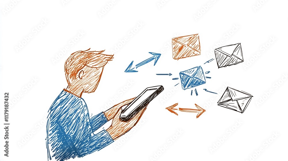 Poster hand drawn minimalist sketch depicting the concept of digital connectivity and worldwide social medi