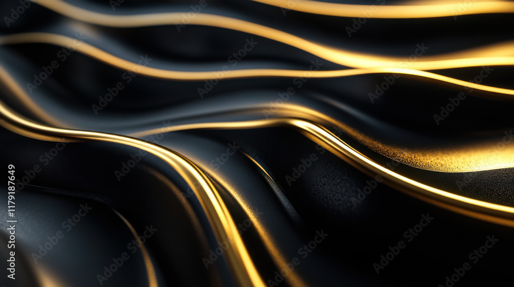 Poster textured black surface with flowing golden lines creates an elegant visual appeal in a modern design