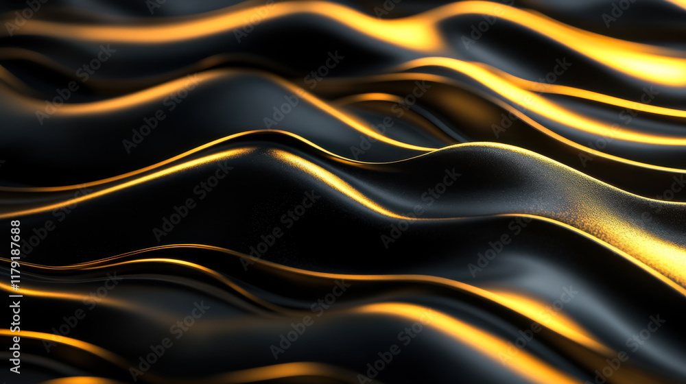 Poster textured black surface with flowing golden lines creates an elegant visual appeal in a modern design