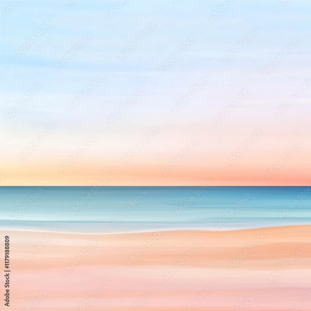 Poster tranquil pastel hued vista with a gradient transition from light coral to muted sand featuring subtl