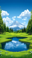 Serene Mountain Lake Illustration