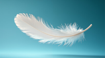 Obraz premium White feather isolated on blue background. 3d render. Closeup.