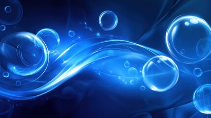 Abstract Blue Bubbles and Swirling Energy Background.