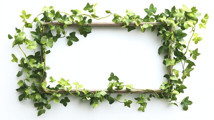 Naklejka premium A rectangular frame adorned with lush green ivy leaves against a plain background, creating a natural and fresh aesthetic.