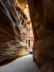 Jordan - The Siq-Petra, And The archaeological treasury in the city of Petra, the capital of the Nabataean state (one of the Seven Wonders of the World) 