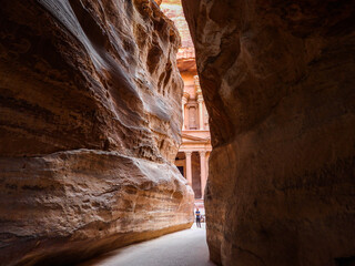 Jordan - The Siq-Petra, And The archaeological treasury in the city of Petra, the capital of the Nabataean state (one of the Seven Wonders of the World) 