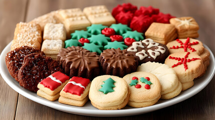 Festive Holiday Cookies Decorated with Icing and Sprinkles on a Plate Festively.