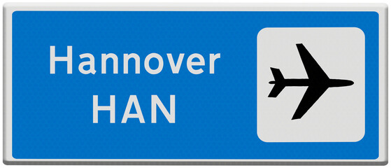 Digital composite. Road traffic sign for Hanover HAN airport, one of the ten most busiest airports in Germany with regard passenger numbers...german