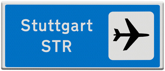 Digital composite. Road traffic sign for Stuttgart STR airport, one of the ten most busiest airports in Germany with regard passenger numbers....german