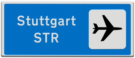 Digital composite. Road traffic sign for Stuttgart STR airport, one of the ten most busiest airports in Germany with regard passenger numbers....german