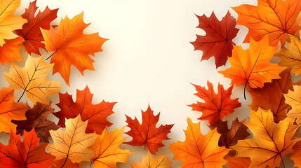 Autumn Leaves Frame a Light Background Elegantly and Beautifully for Fall Designs.