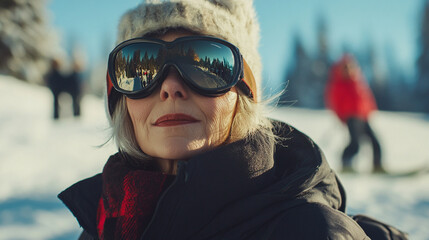 Narciarstwo, kobieta na nartach w g&oacute;rach, generative ai 