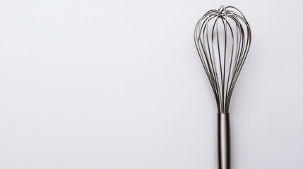 A stainless steel whisk with a comfortable grip, isolated on a clean white backdrop
