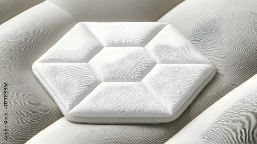 Aufkleber white hexagonal shape with textured surface lies on a textured gray background
