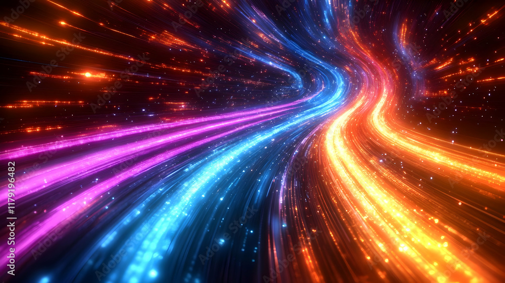 Poster Abstract Light Trails Flowing Dynamically with Vibrant Colors and Sparkling Particles