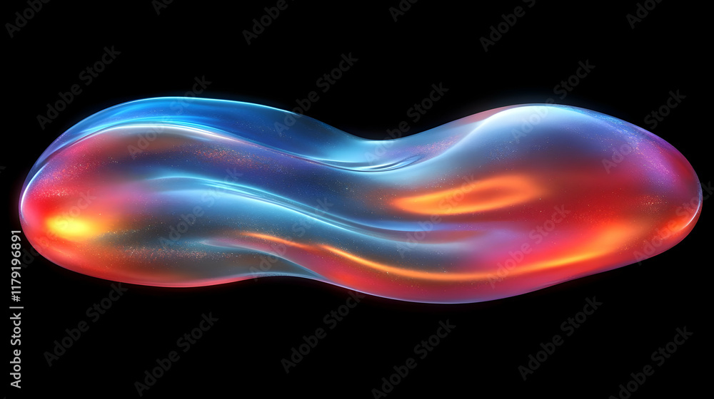 Aufkleber abstract 3d render of a fluid shape with iridescent colors and glittering particles on a black backg