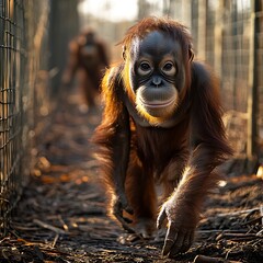 Orangutan walking in forest wildlife closeup portrait high resolution hd picture © SUVO