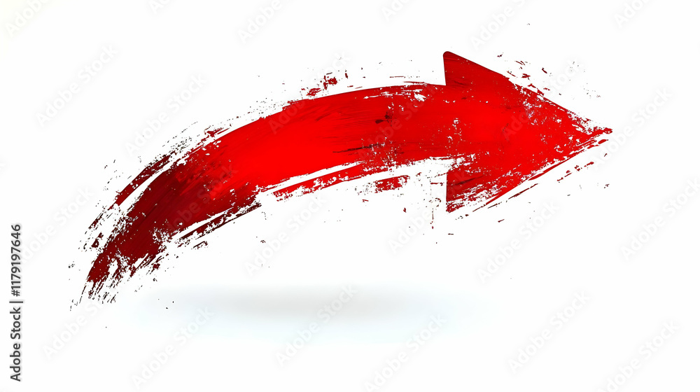 Poster red paint stroke arrow points upward dynamically on white background