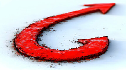 3D Red Arrow Forms a Hook Shape on White Background, Symbolizing Catching or Trapping.