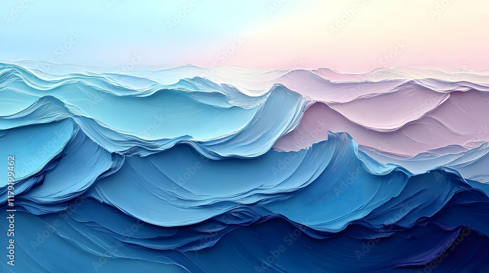 Aufkleber abstract background flows with blue and pink hues in a wavy pattern, creating a dreamlike and soft a