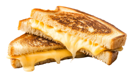A classic grilled cheese sandwich with golden-brown crust isolated on a transparent background, PNG