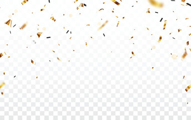 Gold confetti and ribbon banner, isolated on transparent background