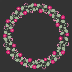 Lovely Circle Frame With Pink Fuchsia Flowers And Green Leaves