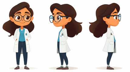 Cartoon Doctor Character Poses in Front, Side, and Back Views Illustration