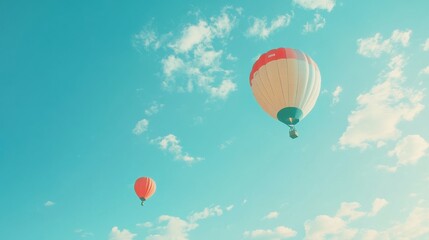 Obraz premium colorful hot air balloons floating in blue sky, symbolizing adventure, freedom, and dreams, bright and uplifting atmosphere, perfect for travel and motivation themes