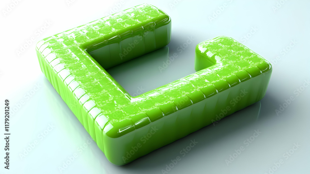 Poster 3D Green Abstract Shape with Glossy Surface Creates a Visually Striking Form on a Neutral Background