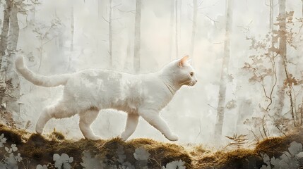 Wild cat, evoking the quiet beauty of untamed nature style book illustration
