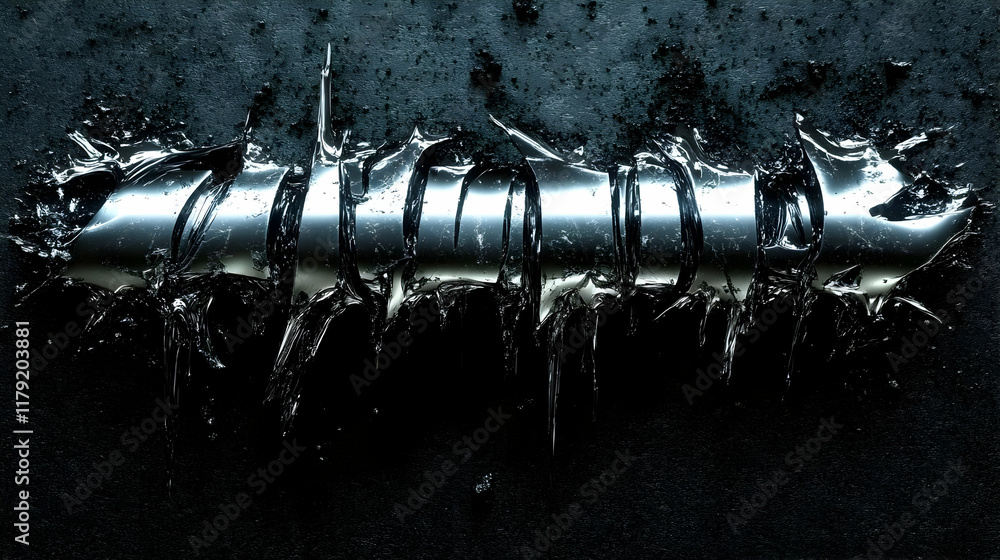 Aufkleber abstract metallic liquid splashes dynamically across a dark textured background