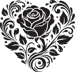 Black and white heart shape rose