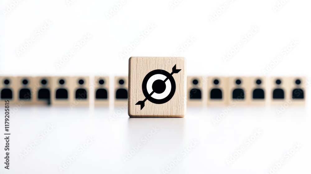 Poster target symbol with dart on wooden block concept