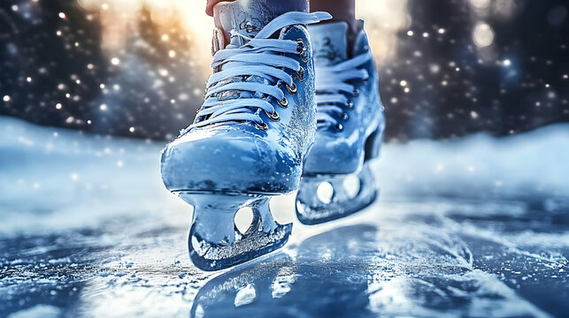 Ice Skates Glide Effortlessly Across a Frozen Lake in the Winter Wonderland