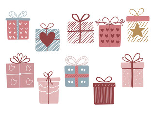 set of gift boxes with ribbons