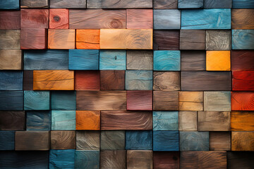 Superb Colorful Wood aged art architecture texture abstract block stack on the wall for background