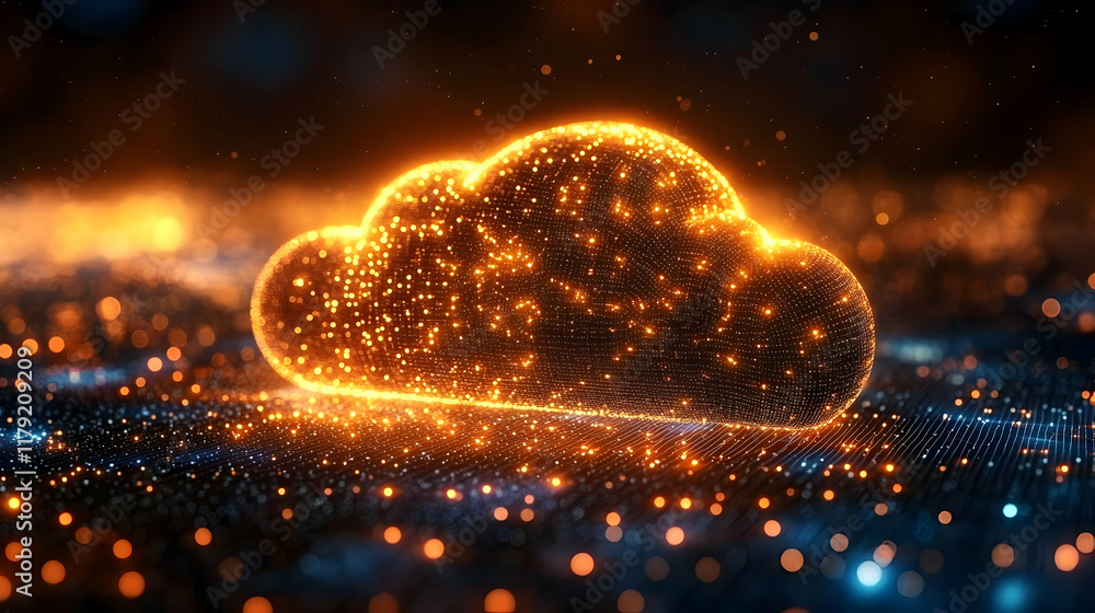 Aufkleber glowing cloud computing symbol shines brightly on a dark digital network background