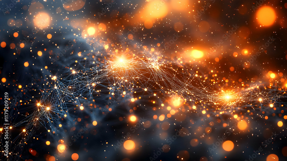 Aufkleber abstract background shows network of connections with glowing particles and bokeh effect beautifully