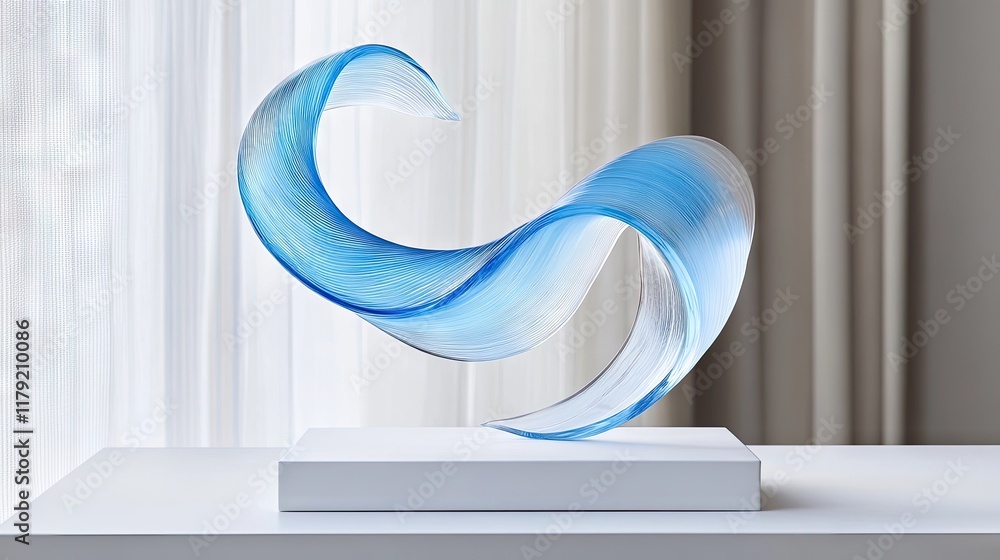 Poster dynamic blue arcs on a crisp white base, combining elegance and energy in an abstract form.