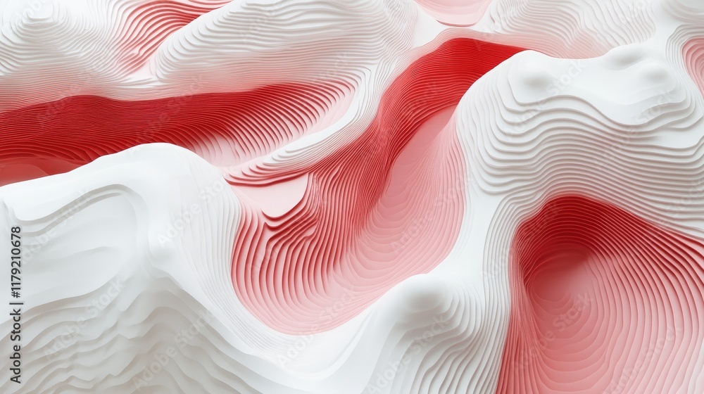 Poster elegant red flowing lines intersecting over a pristine white base, evoking innovation and energy.