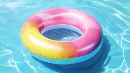 ellow pool ring float in blue water: Summer background.