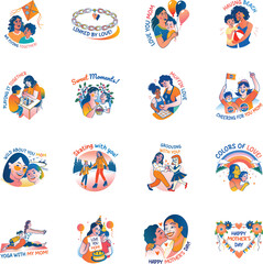 Bundle of Flat Style Happy Mothers Day Stickers 

