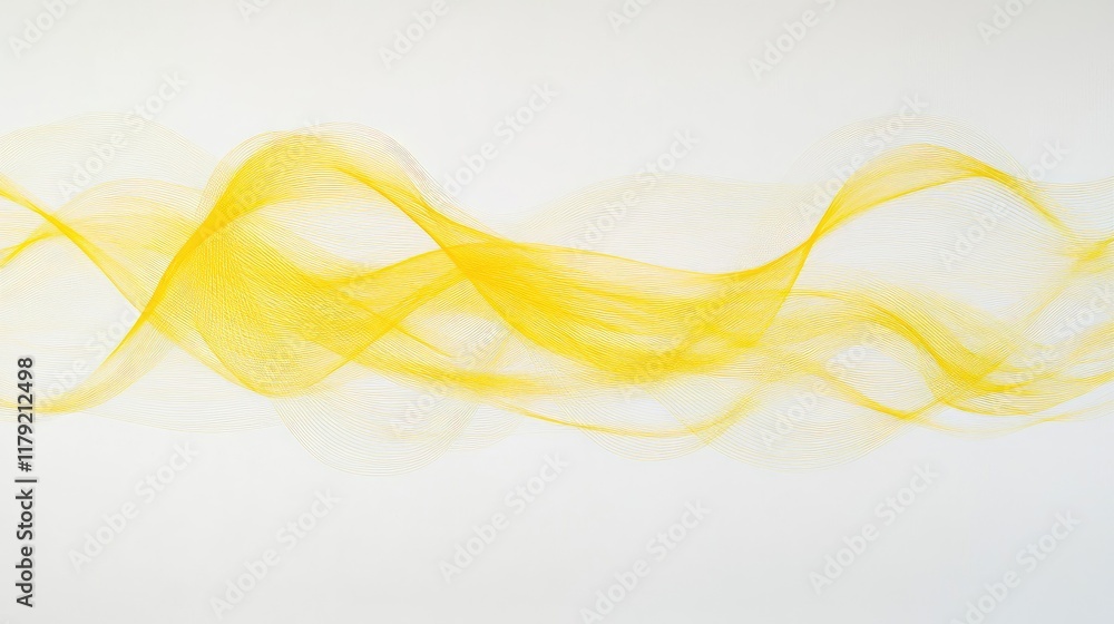 Poster flowing yellow lines intertwining over a pristine white canvas, representing energy and technology.