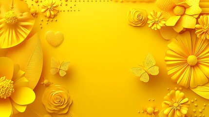 Obraz premium Yellow Floral Design With Butterflies And Heart