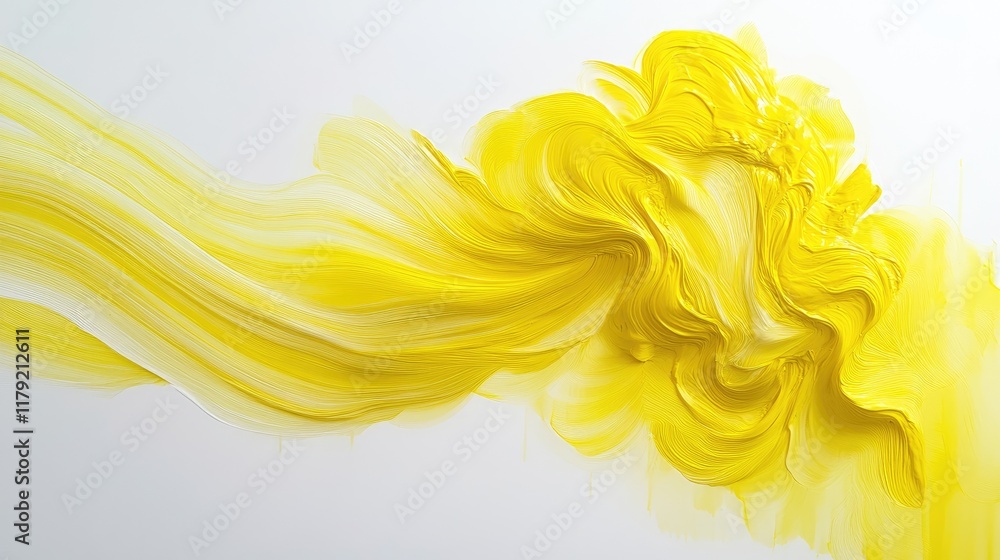 Poster flowing yellow lines intertwining over a pristine white canvas, representing energy and technology.